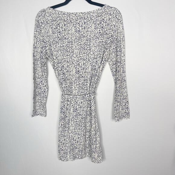 APC Womens XS White Blue Cream Printed Tie Waist Cotton Linen Dress Long Sleeve - Picture 2 of 11